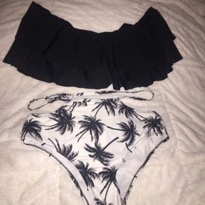 Off the shoulder ruffle top swimsuit with bottoms